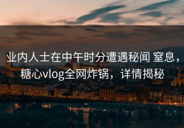 业内人士在中午时分遭遇秘闻 窒息，糖心vlog全网炸锅，详情揭秘