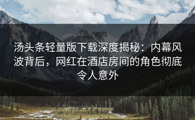 汤头条轻量版下载深度揭秘：内幕风波背后，网红在酒店房间的角色彻底令人意外